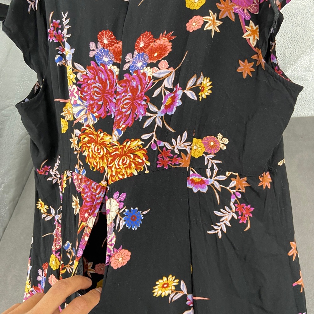 Forever 21+ Womens Plus Size 2X Black Floral V-Neck Cap Sleeve Maxi Dress Slit - Picture 11 of 13